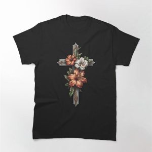 Floral Cross On Black Classic T-Shirt Hoodie Sweatshirt