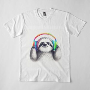 Happy Sloth Wearing Colorful Headphones Premium T Shirt Classic Hoodie 3