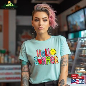 Hello Summer Shirt Colorful Design Women Classic T Shirt 3