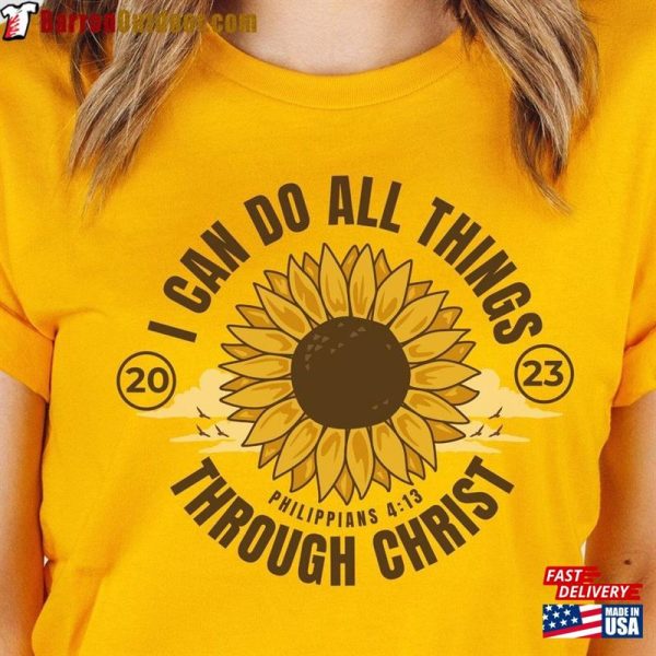 I Can Do All Things Through Christ Shirt Yw Girls Camp Tshirt Floral Theme Unisex T-Shirt