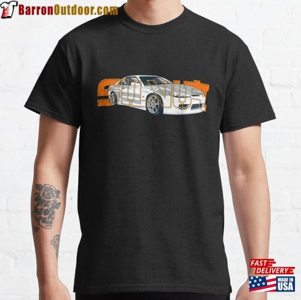 Jdm Silver Nissan Silvia S15 Driftcar With Cool Orange Text Classic T-Shirt Unisex Hoodie