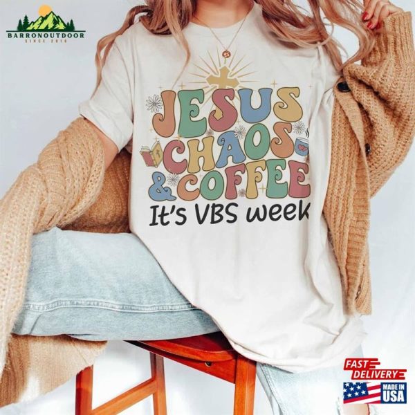 Jesus Chaos And Coffee Vbs Crew 2023 Vacation Bible School Children Sweatshirt Classic