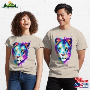 Lioness Colorful Watercolor Splatters Classic T Shirt Unisex 3