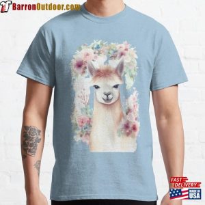 Lovely Llama With Flowers And Wreaths Classic T-Shirt