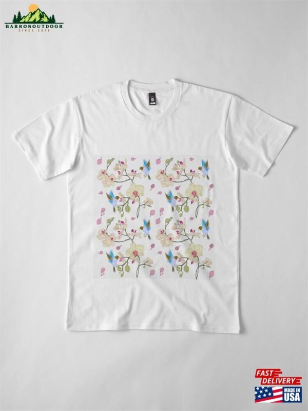 Moth Orchids And Birds Pattern Premium T-Shirt Classic Sweatshirt