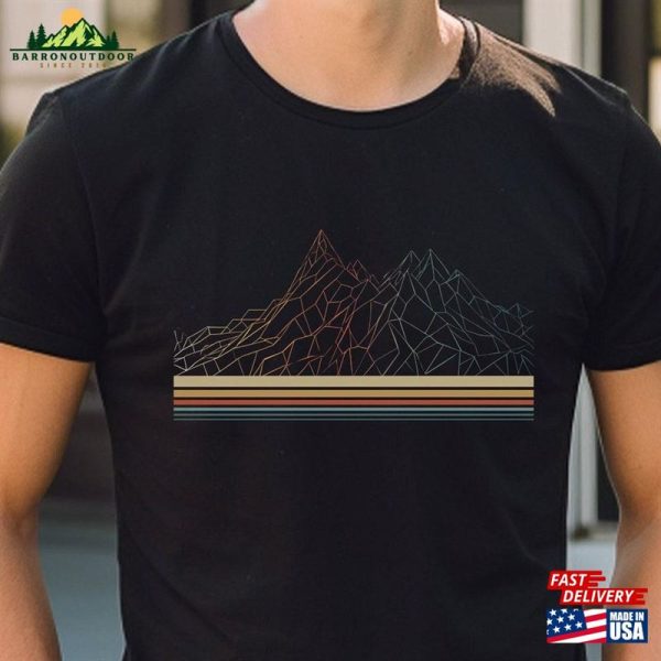 Mountain Sunset Shirt Graphical Mesh Wireframe Design For Mountaineers Hiker Unisex Classic