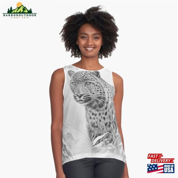 Pencil Drawn Snow Leopard High Quality Black And White Design Sleeveless Top Classic Hoodie