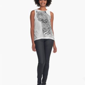 Pencil Drawn Snow Leopard High Quality Black And White Design Sleeveless Top Classic Hoodie