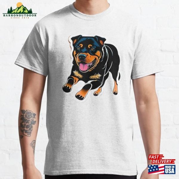 Rottweiler Sticker Cute Dog Playing Pet Lover Classic T-Shirt Unisex