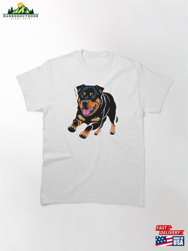 Rottweiler Sticker Cute Dog Playing Pet Lover Classic T-Shirt Unisex