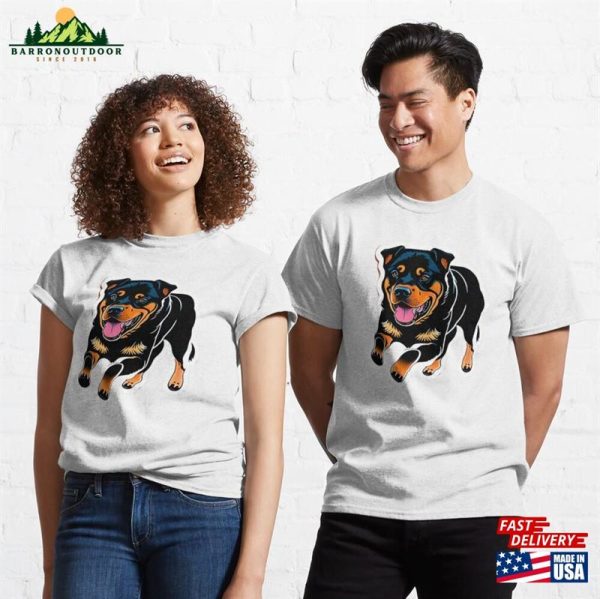 Rottweiler Sticker Cute Dog Playing Pet Lover Classic T-Shirt Unisex