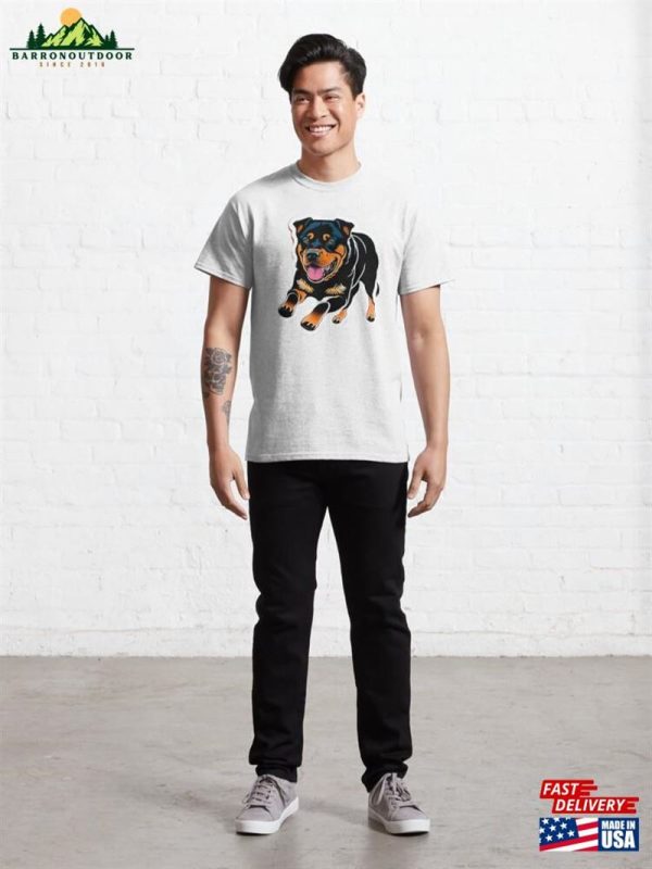 Rottweiler Sticker Cute Dog Playing Pet Lover Classic T-Shirt Unisex