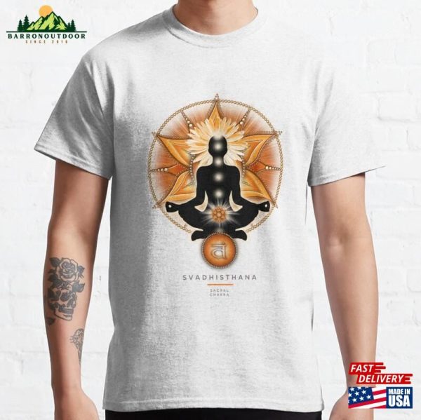 Sacral Chakra Meditation In Yoga Lotus Pose Front Of Svadhisthana Symbol Classic T-Shirt Hoodie Unisex