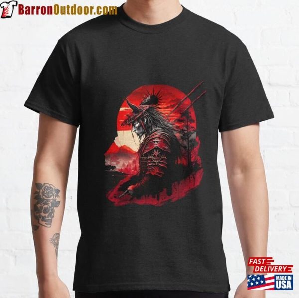 Samurai Black And Red Sun Classic T-Shirt Unisex