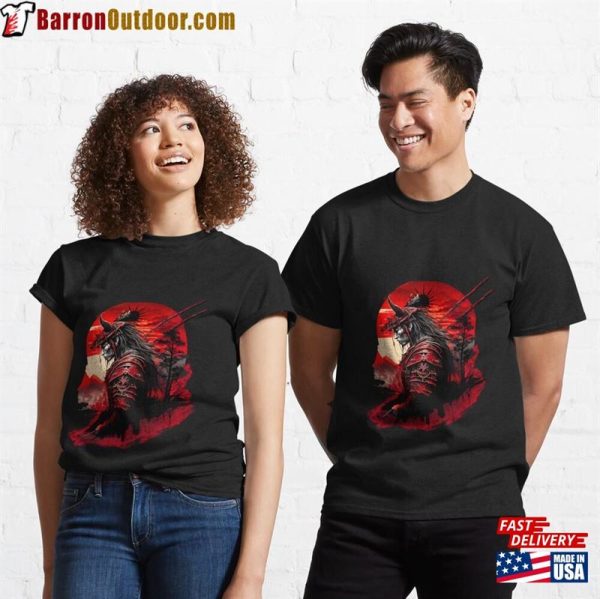 Samurai Black And Red Sun Classic T-Shirt Unisex