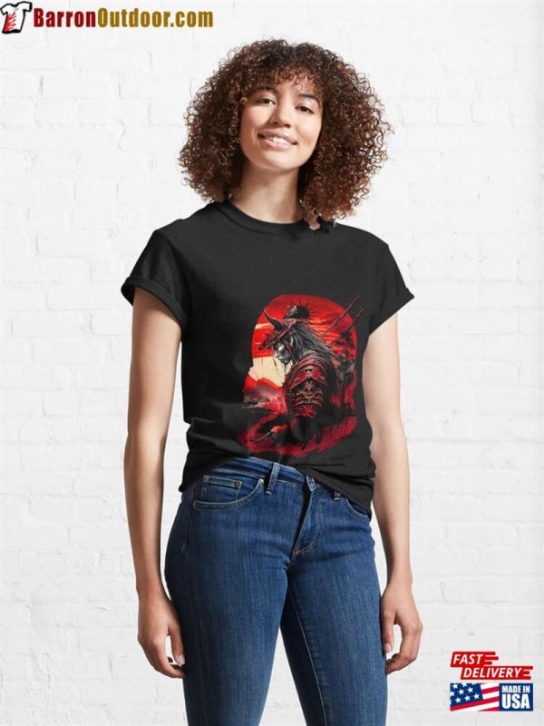 Samurai Black And Red Sun Classic T-Shirt Unisex