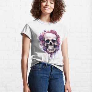 Skull Amp Roses With Dripping Ink Classic T Shirt Hoodie 4