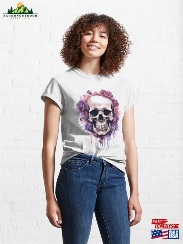 Skull Amp Roses With Dripping Ink Classic T-Shirt Hoodie