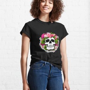 Skull Skeleton With Colourful Flowers Classic T Shirt Sweatshirt 4