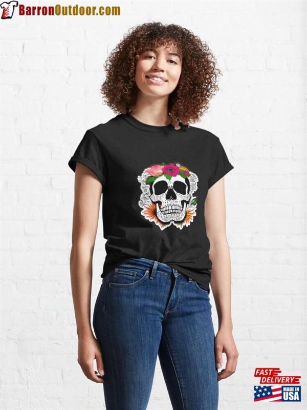 Skull Skeleton With Colourful Flowers Classic T-Shirt Sweatshirt Hoodie