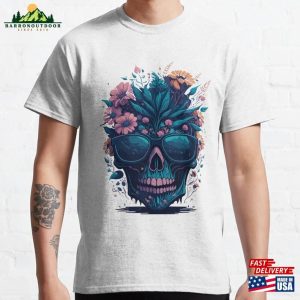 Skull With Flowers And Leaves Classic T-Shirt Hoodie