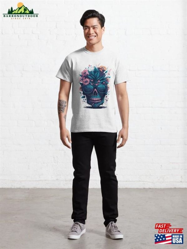 Skull With Flowers And Leaves Classic T-Shirt Hoodie