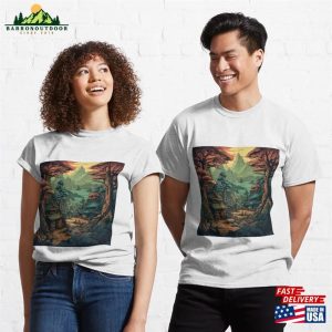 Stylized Vector Image Of Japanese Town With Darker Color Scenery Classic T Shirt Unisex 3