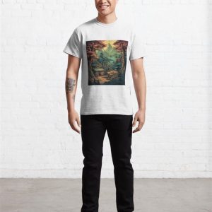 Stylized Vector Image Of Japanese Town With Darker Color Scenery Classic T Shirt Unisex 4