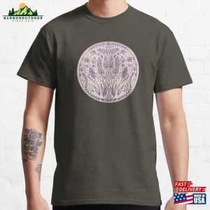 Vintage Canvas Lavender Flowers Circle Medallion Classic T-Shirt Unisex