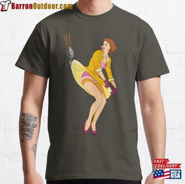 Vintage Pin Up Girl Sexy Woman In Dress Construction Site Crane Classic T-Shirt Sweatshirt Hoodie