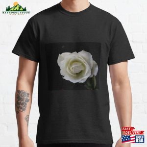 White Rose Blossom On Black Background Classic T-Shirt Hoodie