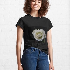 White Rose Blossom On Black Background Classic T Shirt Hoodie 4