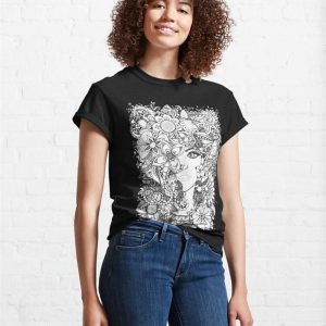 Woman With Hair Full Of Flowers Classic T Shirt Unisex 4