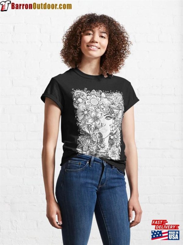 Woman With Hair Full Of Flowers Classic T-Shirt Unisex