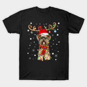 Yorkshire terrier reindeer Christmas light string ornament T-Shirt Unisex