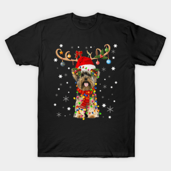 Yorkshire terrier reindeer Christmas light string ornament T-Shirt Unisex