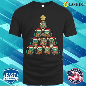 Adorable Fat Cats In Santa Hats Surrounding A Christmas Tree A Perfect Kitten Christmas Gift For Her On A T shirt 1