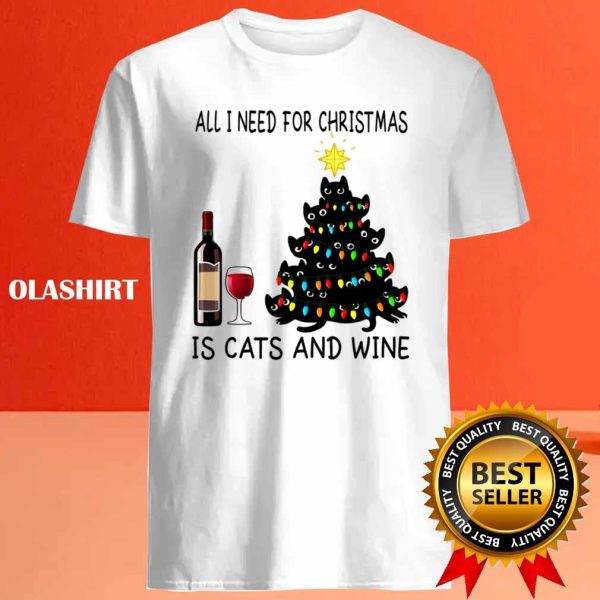 All I Need For Christmas Is Cats And Wine T-shirt