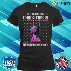 All I Want For Christmas Is American Hairless Terrier Christmas Gift For Dog Lover T shirt 2