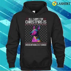 All I Want For Christmas Is American Hairless Terrier Christmas Gift For Dog Lover T shirt 3