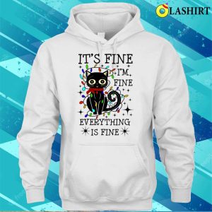 Black Cat Christmas Light Tee Im Fine Its Fine Funny Cat Shirt 3