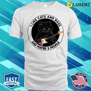 Black Cat I Like Cats Bass 3 People Cat Playing Guitar T shirt 2