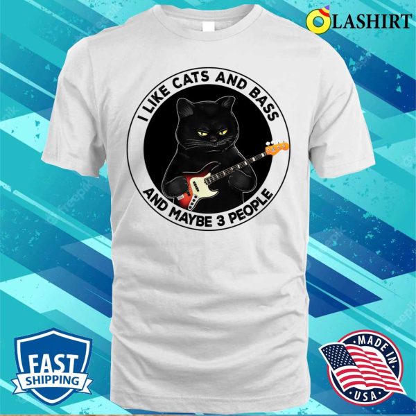 Black Cat I Like Cats Bass 3 People Cat Playing Guitar T-shirt