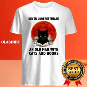 Black Cat Never Underestimate An Old Man With Cats And Books T shirt 4