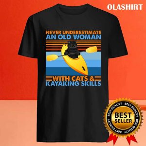 Black Cat Never Underestimate Old Woman With Cats Kayaking Skills Shirt 4