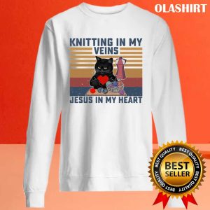 Black Cats Knitting In My Veins Jesus In My Heart Shirt 2