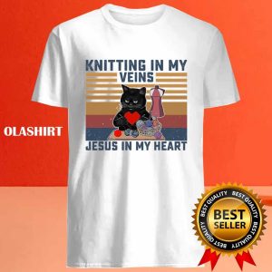 Black Cats Knitting In My Veins Jesus In My Heart Shirt 4