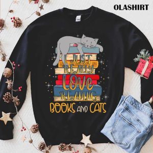 Book Lover Shirt I just really love reading books and cats shirt 1