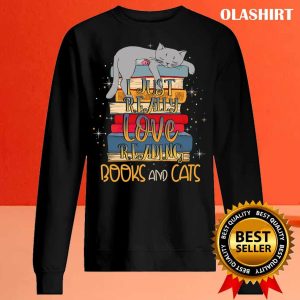 Book Lover Shirt I just really love reading books and cats shirt 2