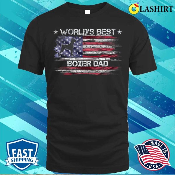 Boxer Vintage Usa American Flag Worlds Best Boxer Dad Silhouette Boxers Dog T-shirt